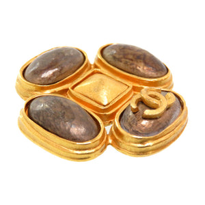 美品 シャネル ココマーク ストーン ゴールド ブローチ ヴィンテージ 97A アクセサリー 0065【中古】CHANEL