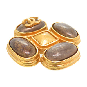 美品 シャネル ココマーク ストーン ゴールド ブローチ ヴィンテージ 97A アクセサリー 0065【中古】CHANEL