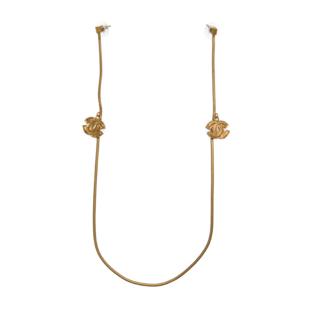 美品 シャネル ココマーク ワイヤー チェーン ピアス ゴールド ヴィンテージ 01P刻印 アクセサリー 0093【中古】CHANEL
