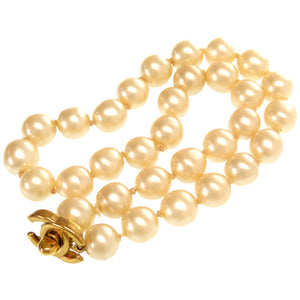 シャネル ココマーク ターンロック パール ネックレス フェイクパール ゴールド金具 アクセサリー ヴィンテージ 0095【中古】CHANEL