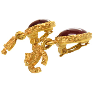 美品 シャネル ココマーク カラーストーン ゴールド イヤリング ワインレッド アクセサリー 0097【中古】CHANEL