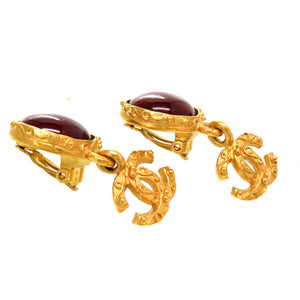 美品 シャネル ココマーク カラーストーン ゴールド イヤリング ワインレッド アクセサリー 0097【中古】CHANEL