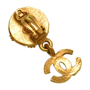 美品 シャネル ココマーク カラーストーン ゴールド イヤリング ワインレッド アクセサリー 0097【中古】CHANEL