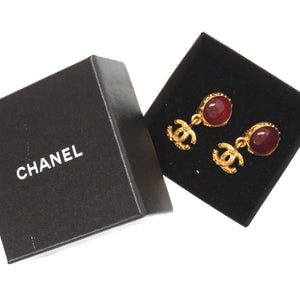 美品 シャネル ココマーク カラーストーン ゴールド イヤリング ワインレッド アクセサリー 0097【中古】CHANEL