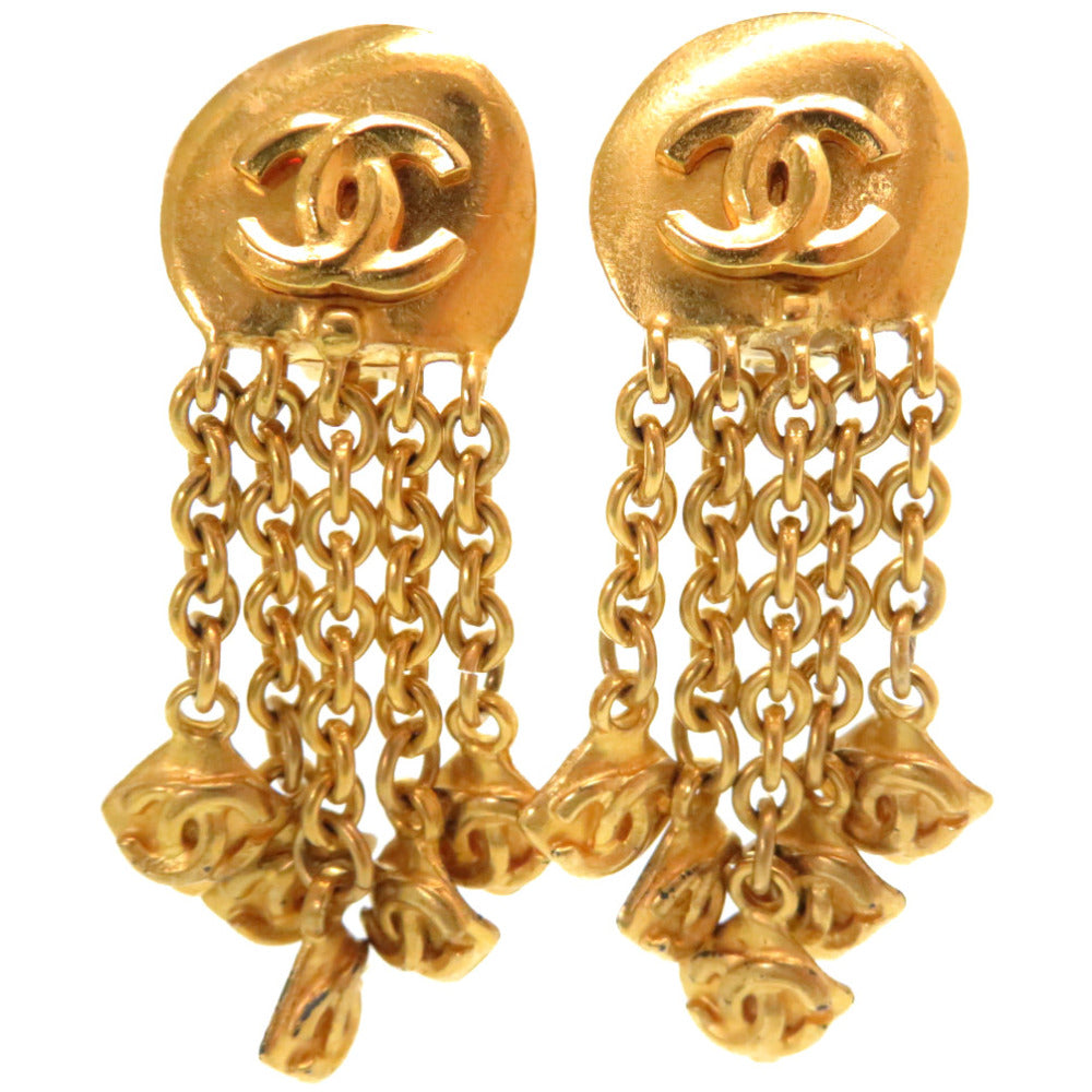 美品 シャネル ココマーク フリンジ ゴールド イヤリング ヴィンテージ 96P刻印 アクセサリー 0101【中古】CHANEL