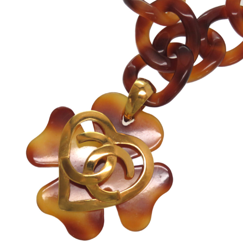 美品 シャネル ハート ココマーク プラチェーン ネックレス ヴィンテージ ゴールド ブラウン 95P アクセサリー 0103【中古】CHANEL