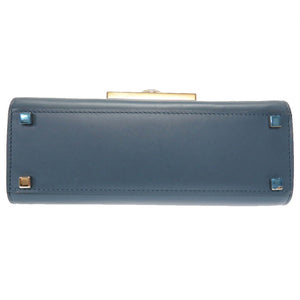 美品 モワナ Mini Rejane 2WAY ショルダー ハンドバッグ レザー ブルー ショルダーストラップ 0107【中古】MOYNAT