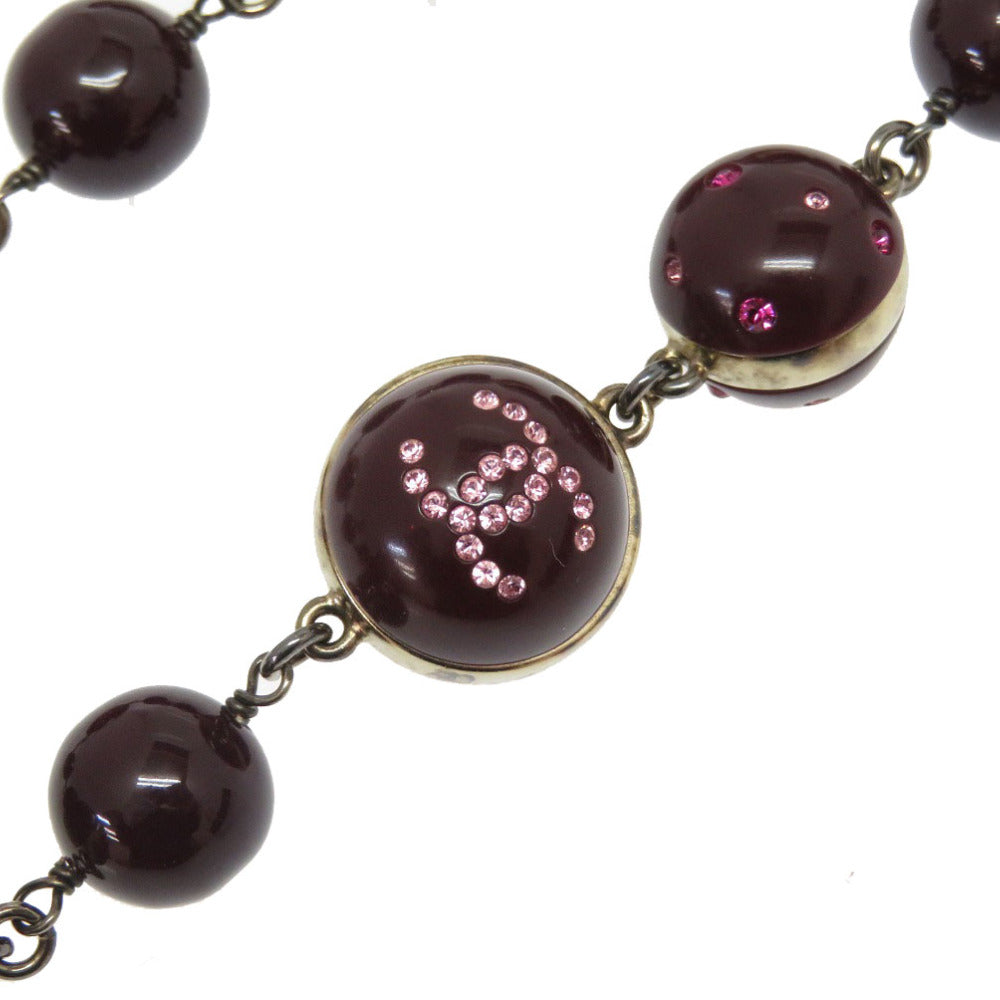 美品 シャネル ココマーク ストーン ボルドー 08A ネックレス アクセサリー 0065 【中古】 CHANEL