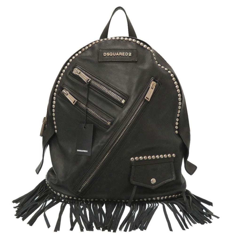 美品 ディースクエアード スタッズ レザー ブラック ヴィンテージ加工 リュックサック バックパック バッグ 黒 0067 【中古】 DSQUARED2