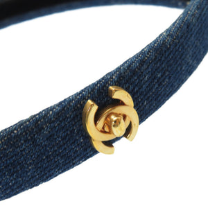 美品 シャネル ターンロック デニム カチューシャ ココマーク ブルー 青 0076【中古】CHANEL ヘアアクセサリー
