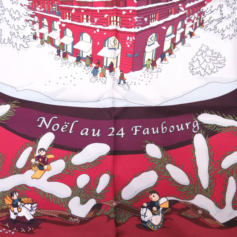 新品同様 エルメス カレ90 Noel au 24 Faubourg フォーブル24番地のクリスマス シルク レッド スカーフ 赤 0107 【中古】 HERMES