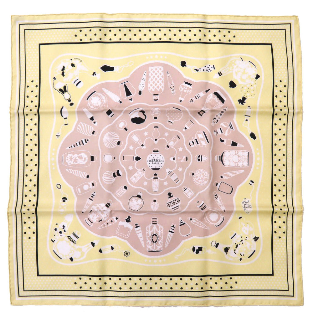 新品同様 エルメス カレ55 香水瓶 Les Flacons Bandana シルク イエロー スカーフ 0108 【中古】 HERMES