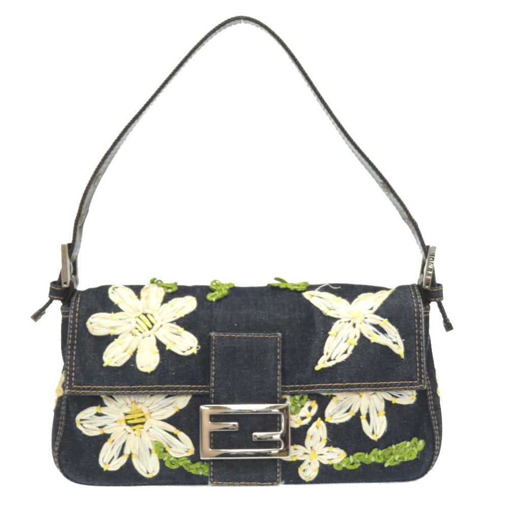 美品 フェンディ デニム マンマバケット 花柄 ショルダーバッグ フラワー 0027【中古】FENDI