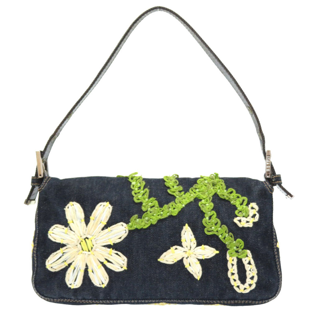 美品 フェンディ デニム マンマバケット 花柄 ショルダーバッグ フラワー 0027【中古】FENDI