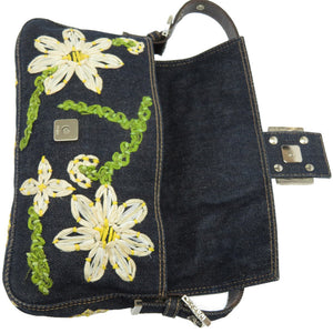 美品 フェンディ デニム マンマバケット 花柄 ショルダーバッグ フラワー 0027【中古】FENDI