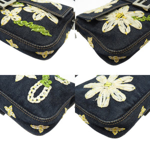 美品 フェンディ デニム マンマバケット 花柄 ショルダーバッグ フラワー 0027【中古】FENDI