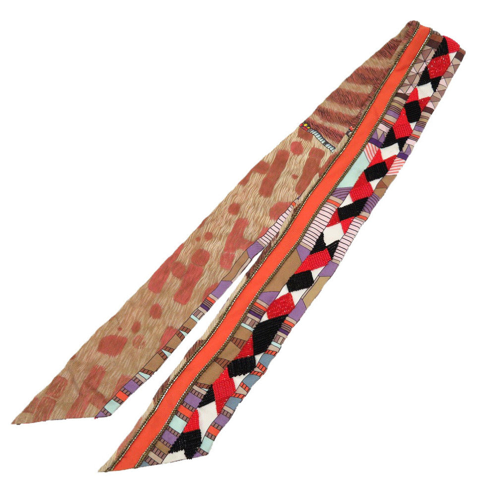 美品 エルメス ツイリー ビーズ オレンジ シルク100％ スカーフ 0054 【中古】 HERMES