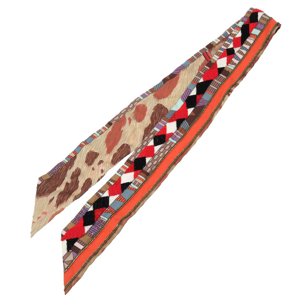 美品 エルメス ツイリー ビーズ オレンジ シルク100％ スカーフ 0054 【中古】 HERMES