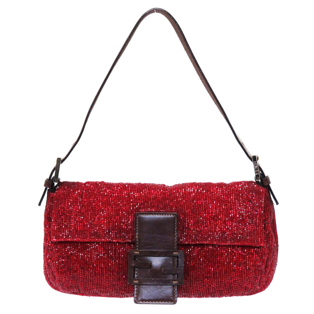 美品 フェンディ ビーズ マンマバケット ショルダー ハンド バッグ レザー レッド 赤 0021【中古】FENDI