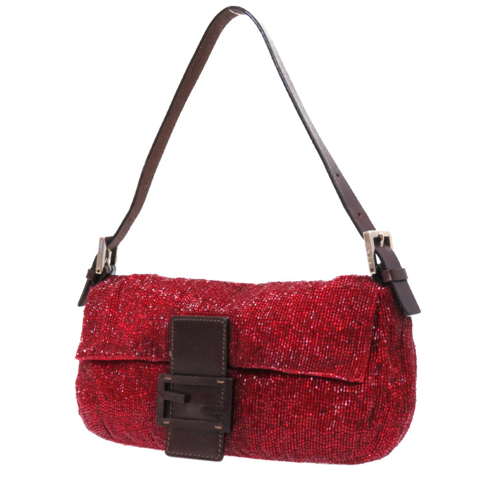 美品 フェンディ ビーズ マンマバケット ショルダー ハンド バッグ レザー レッド 赤 0021【中古】FENDI