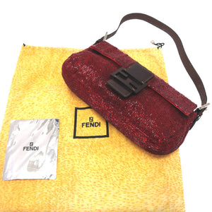 美品 フェンディ ビーズ マンマバケット ショルダー ハンド バッグ レザー レッド 赤 0021【中古】FENDI