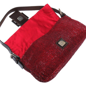 美品 フェンディ ビーズ マンマバケット ショルダー ハンド バッグ レザー レッド 赤 0021【中古】FENDI