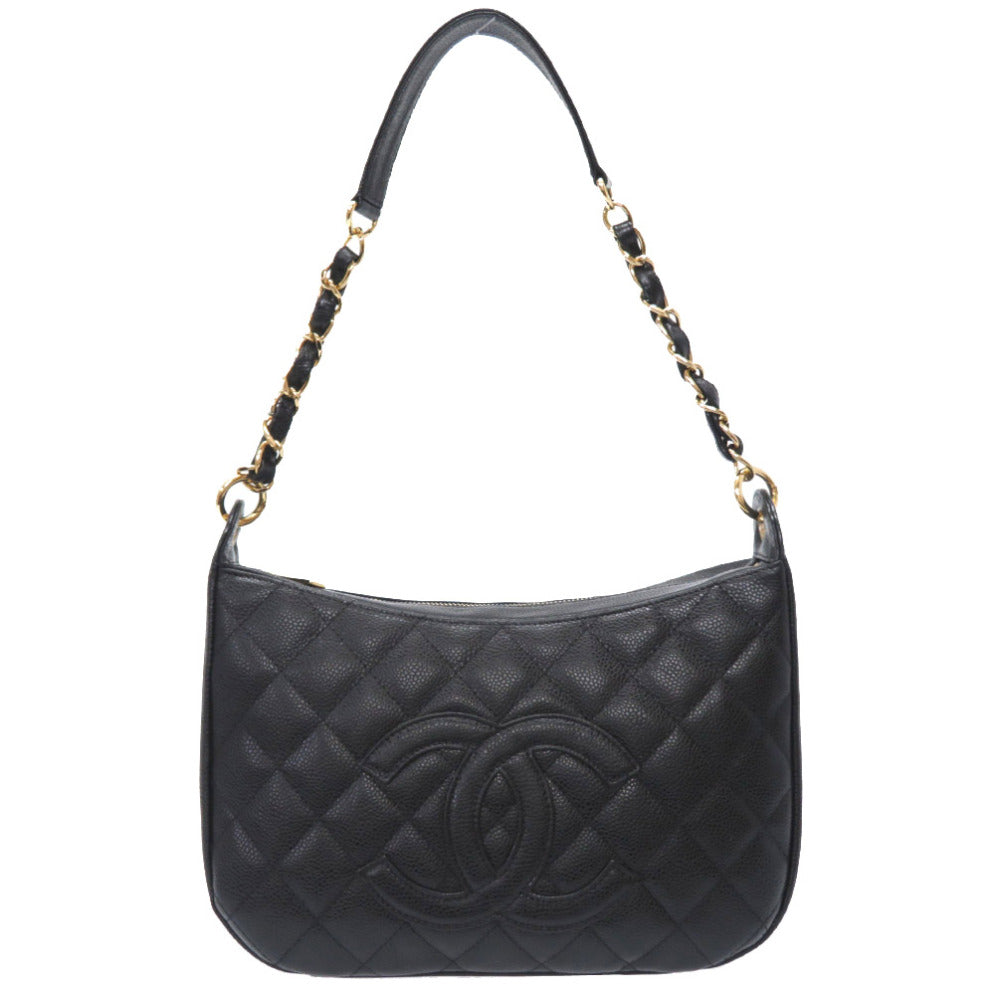 新品同様 シャネル キャビアスキン チェーン ワンショルダーバッグ ブラック ゴールド金具 黒 0022【中古】CHANEL