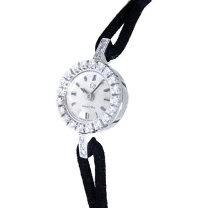 美品 オメガ バックワインダー ダイヤベゼル K18WG カットガラス アンティーク 腕時計 ホワイトゴールド 0024【中古】OMEGA レディース