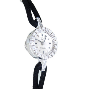 美品 オメガ バックワインダー ダイヤベゼル K18WG カットガラス アンティーク 腕時計 ホワイトゴールド 0024【中古】OMEGA レディース