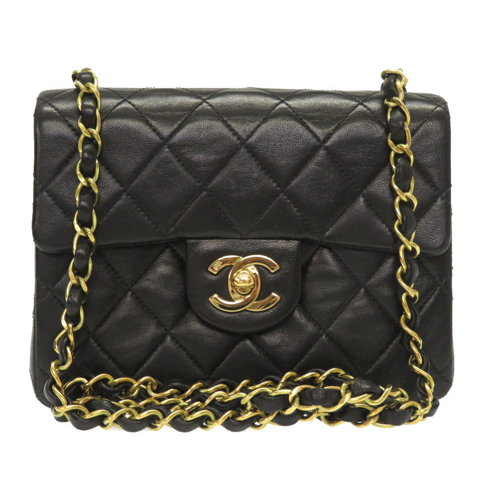 美品 シャネル ミニマトラッセ ヴィンテージ ショルダーバッグ ラムスキン/ラムスキン ブラック 0021【中古】CHANEL レディース