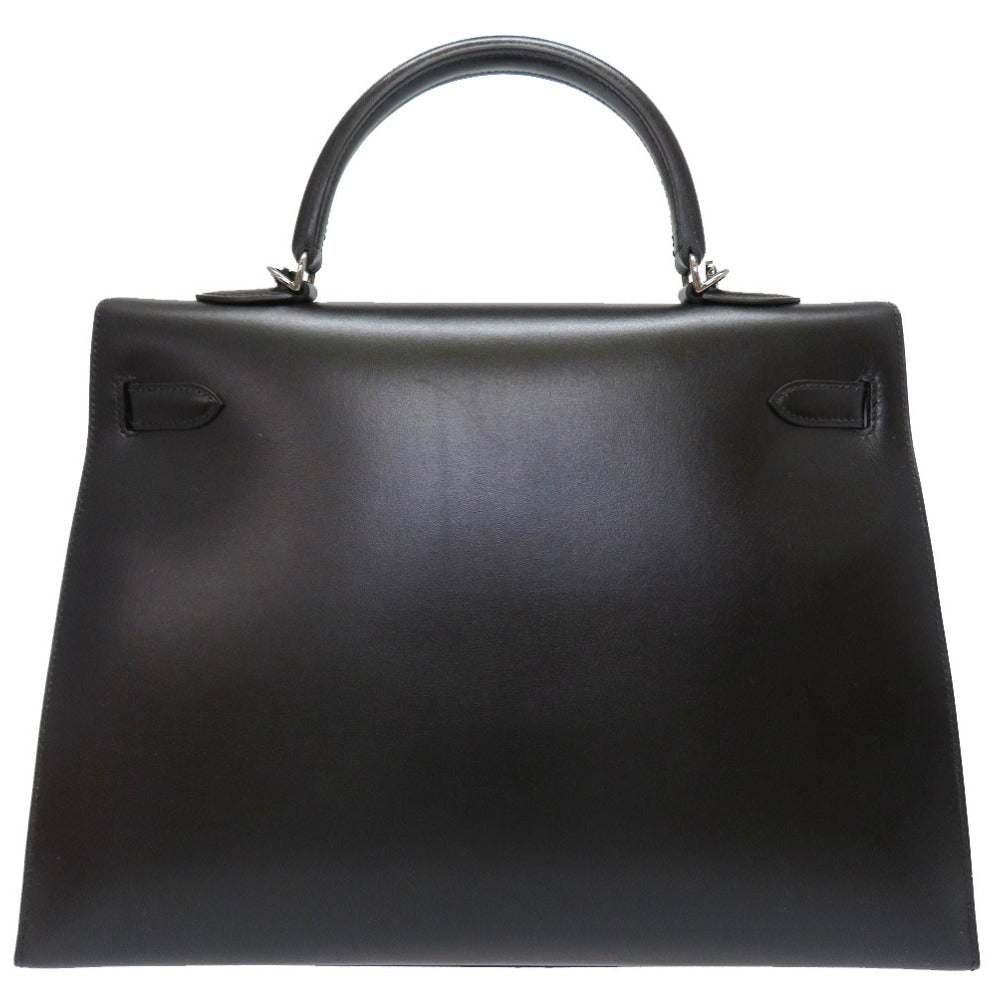 新品同様 エルメス ケリー35 外縫い ボックスカーフ ブラック ルテニウム金具 □G刻印 ハンドバッグ バッグ 黒 0023 【中古】 HERMES