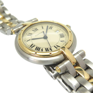 美品 カルティエ パンテール ラウンド 1ロウ クオーツ 腕時計 K18YG/SS アイボリー文字盤 0065【中古】CARTIER レディース