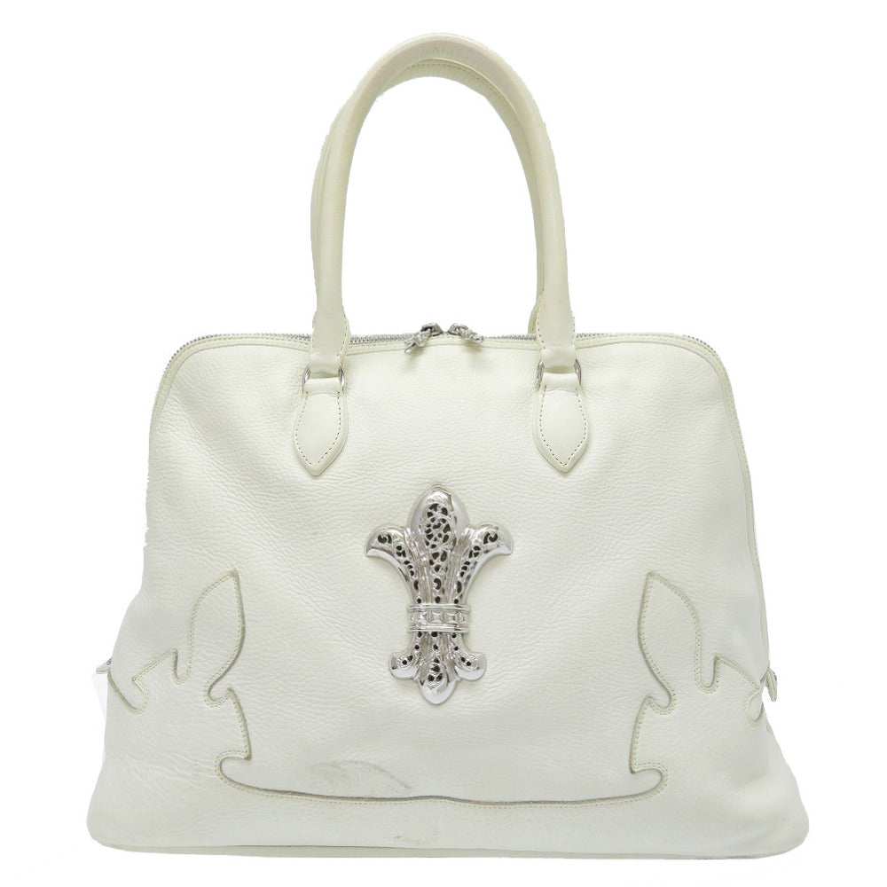 クロムハーツ スラウチー BSフレア レザー ハンドバッグ シルバー925 ホワイト 白 0078【中古】CHROME HEARTS メンズ