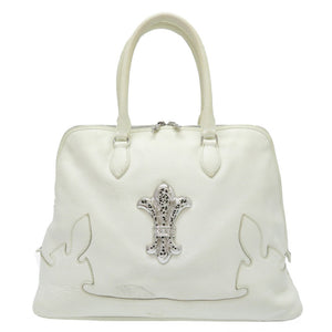 クロムハーツ スラウチー BSフレア レザー ハンドバッグ シルバー925 ホワイト 白 0078【中古】CHROME HEARTS メンズ