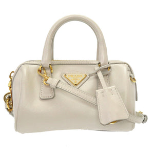 美品 プラダ サフィアーノレザー ホワイト ゴールド金具 ミニボストンバッグ BL0841 ハンドバッグ バッグ 白 0080 【中古】 PRADA