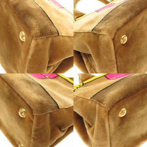美品 プラダ ミニ カナパ ベルベット ベルトモチーフ 1BA038 2WAY ハンドバッグ バッグ 茶 0020 【中古】 PRADA