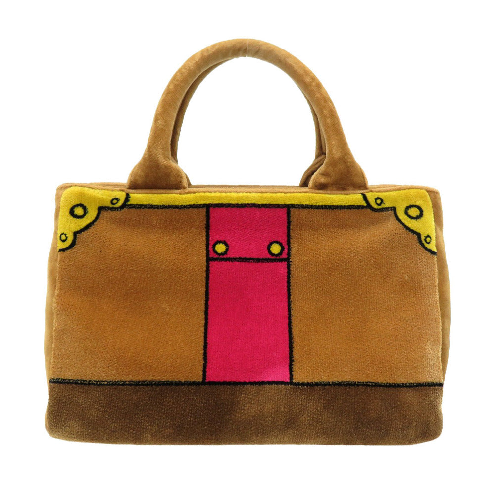 美品 プラダ ミニ カナパ ベルベット ベルトモチーフ 1BA038 2WAY ハンドバッグ バッグ 茶 0020 【中古】 PRADA