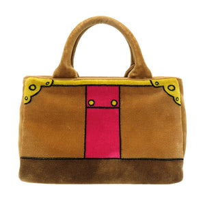 美品 プラダ ミニ カナパ ベルベット ベルトモチーフ 1BA038 2WAY ハンドバッグ バッグ 茶 0020 【中古】 PRADA