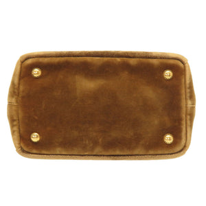 美品 プラダ ミニ カナパ ベルベット ベルトモチーフ 1BA038 2WAY ハンドバッグ バッグ 茶 0020 【中古】 PRADA