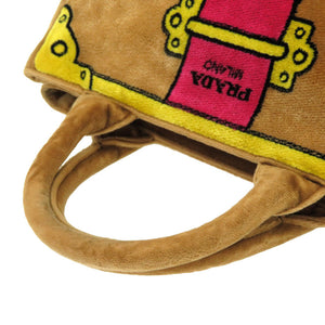 美品 プラダ ミニ カナパ ベルベット ベルトモチーフ 1BA038 2WAY ハンドバッグ バッグ 茶 0020 【中古】 PRADA