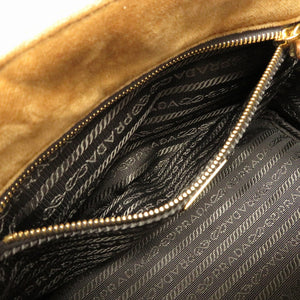 美品 プラダ ミニ カナパ ベルベット ベルトモチーフ 1BA038 2WAY ハンドバッグ バッグ 茶 0020 【中古】 PRADA
