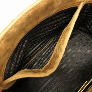 美品 プラダ ミニ カナパ ベルベット ベルトモチーフ 1BA038 2WAY ハンドバッグ バッグ 茶 0020 【中古】 PRADA