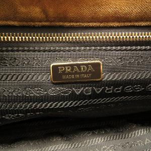 美品 プラダ ミニ カナパ ベルベット ベルトモチーフ 1BA038 2WAY ハンドバッグ バッグ 茶 0020 【中古】 PRADA