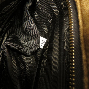 美品 プラダ ミニ カナパ ベルベット ベルトモチーフ 1BA038 2WAY ハンドバッグ バッグ 茶 0020 【中古】 PRADA