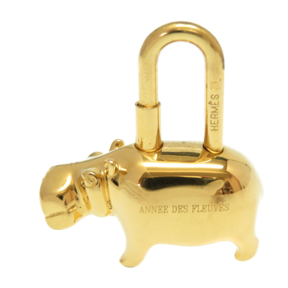 美品 エルメス ANNEE DES FLEUVES カバ バッグチャーム カデナ キーホルダー ゴールド アクセサリー 0034【中古】HERMES