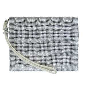 美品 シャネル ラインストーン クラッチバッグ スワロフスキー/レザー シルバー セカンドバッグ 0070【中古】CHANEL