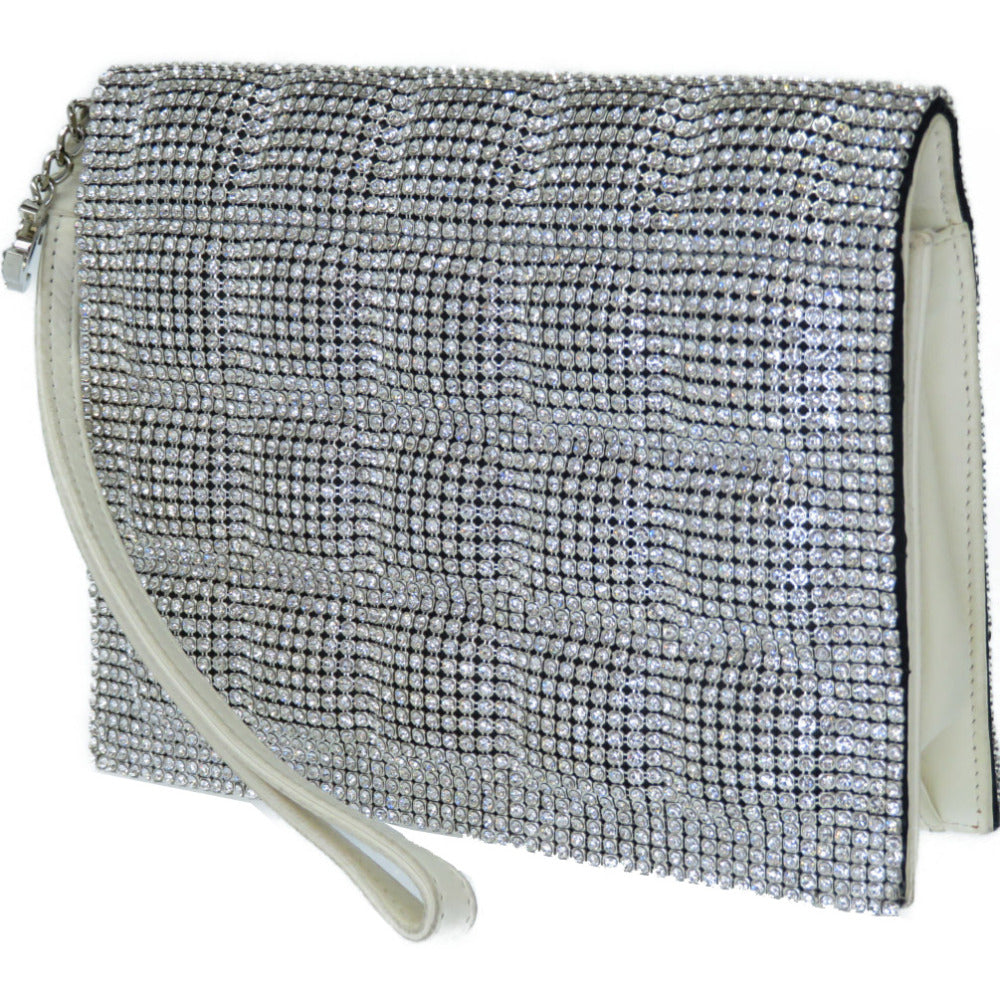 美品 シャネル ラインストーン クラッチバッグ スワロフスキー/レザー シルバー セカンドバッグ 0070【中古】CHANEL