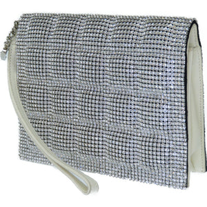 美品 シャネル ラインストーン クラッチバッグ スワロフスキー/レザー シルバー セカンドバッグ 0070【中古】CHANEL