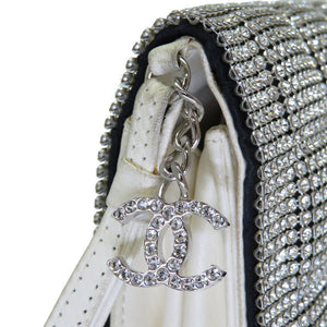美品 シャネル ラインストーン クラッチバッグ スワロフスキー/レザー シルバー セカンドバッグ 0070【中古】CHANEL