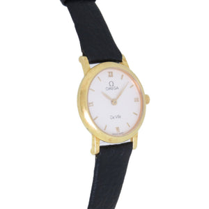 オメガ  デ・ヴィル デビル 金無垢 アンティーク Cal.1470 クオーツ 腕時計 K18YG/レザー ホワイト 白文字盤 0081【中古】OMEGA レディース